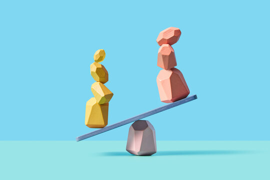 Balancing geometric stones on pastel seesaw