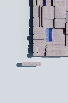  3D render of minimal tile arrangement with digital textures