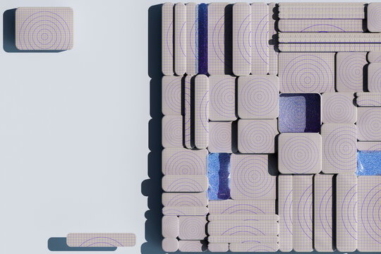  3D render of tiled pattern with isolated units and shadows