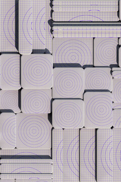  3D render of grid blocks with concentric circle pattern