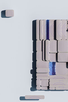  3D render of modular tile layout with depth and glow