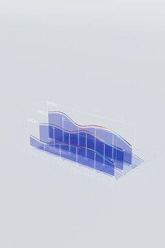  3D render of transparent analytic graph in spacious scene