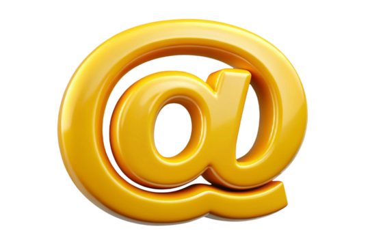 Shiny yellow 3d at symbol isolated on transparent background - Powered by Adobe