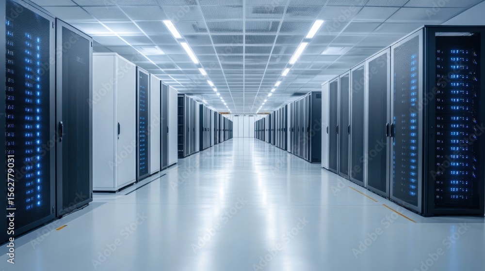 Aufkleber modern data center with rows of server racks and bright led lights