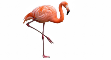 Pink Flamingo Standing on One Leg, Isolated on Transparent PNG Background Flamingo, bird, water bird, wading bird, exotic bird, avian, pink, feathers, plumage, long legs