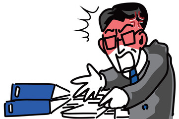 中年モラハラ上司が仕事の出来に激怒するベクターイラスト