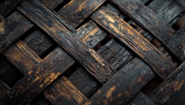 Close-up of dark brown woven wood texture.