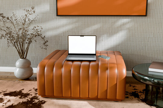 Laptop Mockup in Modern Interior Scene