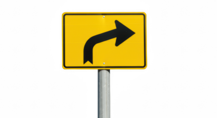 Right turn traffic sign isolated on transparent PNG background for road safety, navigation, and transportation concepts