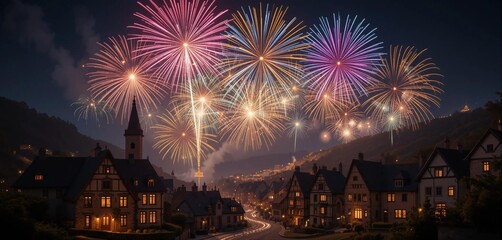 Obraz premium Firecrackers and anniversary background images, New Year, Festival, Fireworks, Banner Texture Advertising Posters