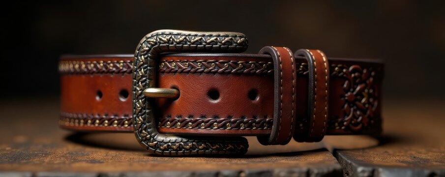 Handcrafted leather tooled belt, intricate stitching , craft, tooled leather, western belt