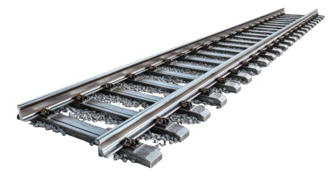 Ultra-Realistic Railway Track with Metal Texture – Transparent Background

