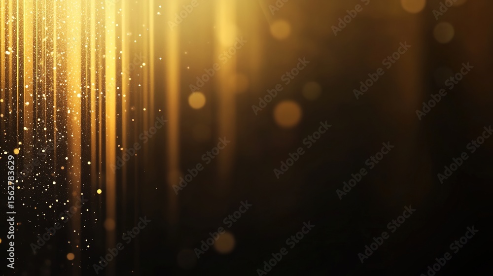 Poster golden light rays and sparkles on dark background for abstract design