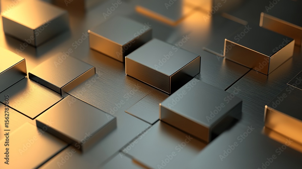 Poster metallic abstract background with squares and reflections in light