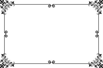Elements of ornate vintage frames. Border black on white classic calligraphy swirls, floral motifs. Design print for greeting cards, wedding invitations, restaurant menu, royal certificates. Set 443