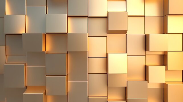 Abstract background of illuminated cubes in warm golden tones