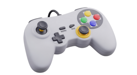 Gray Video Game Controller with Colorful Buttons on White Background