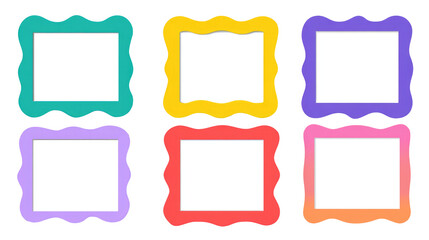 Colorful Wavy Border Frames Collection Set Isolated On Transparent White Background, Clipping Path