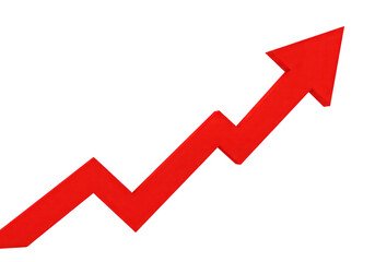 A 3d red arrow points upward, symbolizing growth and progress, isolated on transparent background