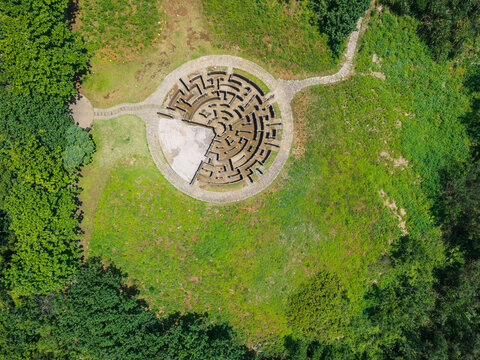 Brick Maze in Park Circular Garden Labyrinth Design
