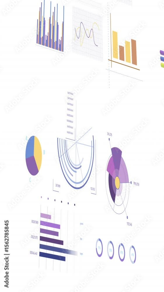 Aufkleber animation of statistics and financial data processing over white background