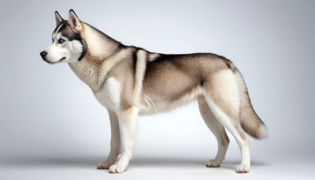 Elegant Siberian Husky Profile, Striking Blue Eyes, Gray and White Coat