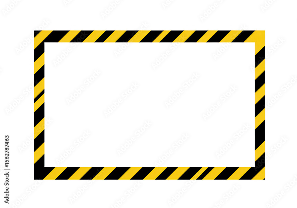 Poster a rectangular frame with bold black and yellow diagonal stripes is isolated on transparent backgroun