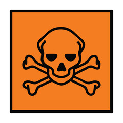 Toxic, orange safety sign with skull and crossbones, vector illustration.