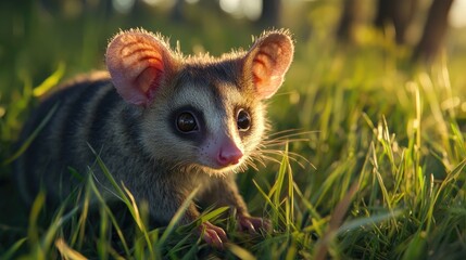 Obraz premium Cute Opossum Kit with Sunset Grass.