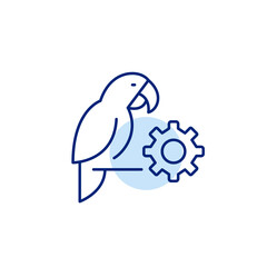 Fototapeta premium Parrot and cogwheel. Pet care settings, animal health monitoring, smart pet device configuration, automated feeding control, pet activity tracking. Pixel perfect, editable stroke vector icon