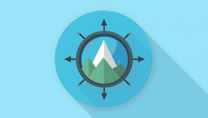Stylized compass icon with a direction arrow. Represents navigation, travel, exploration, or guidance. Digital and symbolic.

