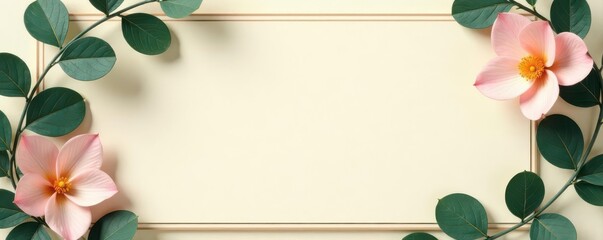 Obraz premium Elegant eucalyptus frame surrounds blank card on beige , eucalyptus, invitation template