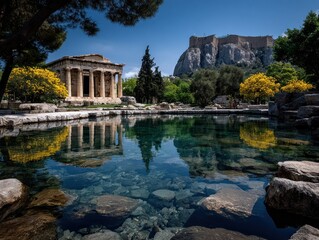 Obraz premium Ancient ruins reflecting in a clear pool