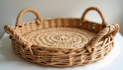 Obraz premium Empty woven basket. Represents crafts, handmade items, storage, or rustic decor. Natural, simple, and versatile.