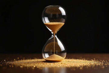 Hourglass with sand flowing, time concept.
