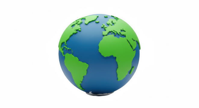 3D Rendered Blue and Green Earth Globe Isolated on Transparent PNG Background, earth, globe, world, planet, global, worldwide, digital, icon, symbol