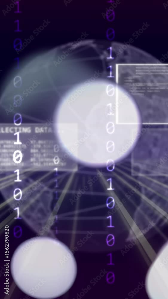 Poster animation of globe and data processing over binary coding