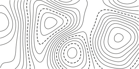 Vector illustration. Abstract topographic map. Thin black dashed contour lines on white background