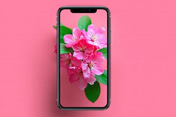 Smartphone display showcasing a cluster of pink blossoms