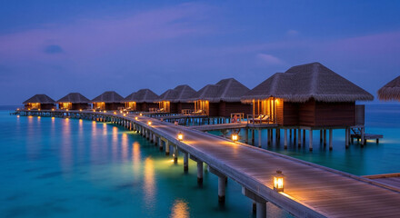 Fototapeta premium Overwater bungalows, tropical resort.