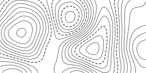 Vector illustration. Abstract topographic map. Thin black dashed contour lines on white background