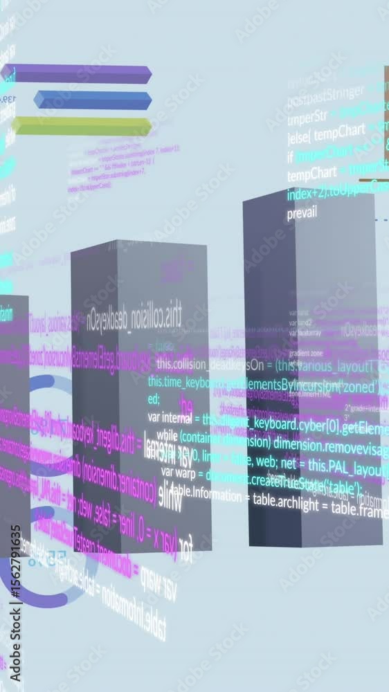 Poster animation of financial data processing and statistics over white background