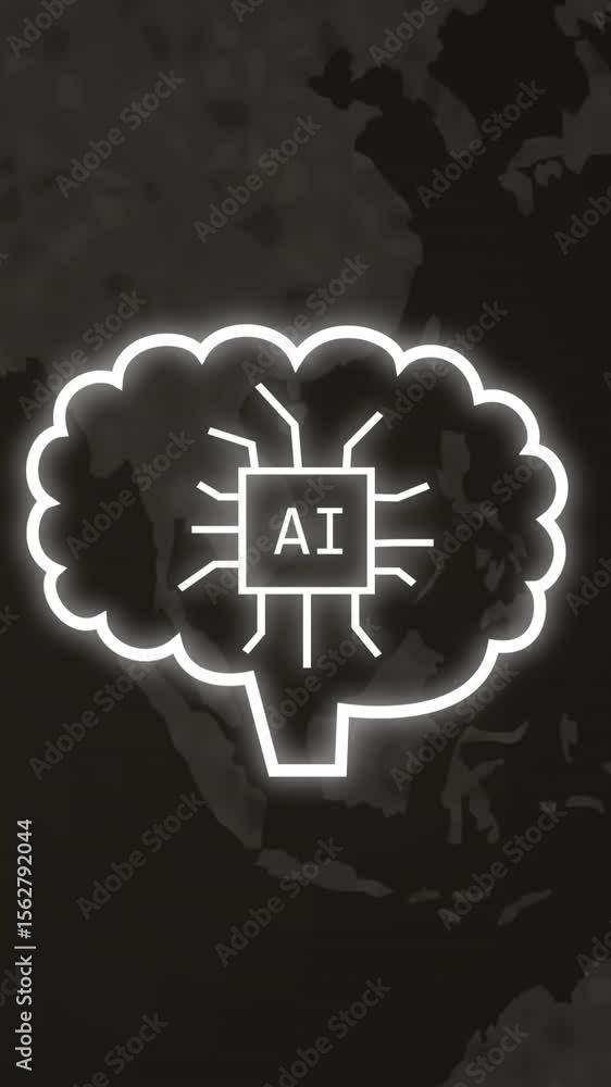 Poster animation of brain with ai chat and landscape images over globe