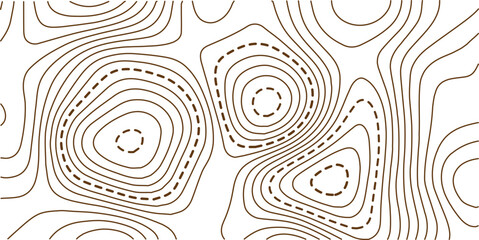 Vector illustration. Abstract topographic map. Golden dashed contour lines on white background