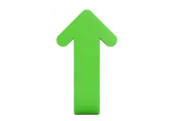 A green arrow pointing up isolated on transparent background symbolizes growth and positive direction