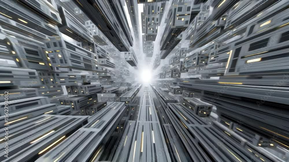Aufkleber futuristic tunnel with dynamic light rays converging at a center point.