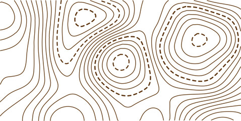 Vector illustration. Abstract topographic map. Golden dashed contour lines on white background