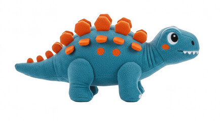 Cute Blue and Orange Plush Stegosaurus Dinosaur Toy Isolated on Transparent PNG Background, plush toy, dinosaur, stegosaurus, stuffed animal, toy, blue, orange, kid's toy, baby toy, nursery, playful