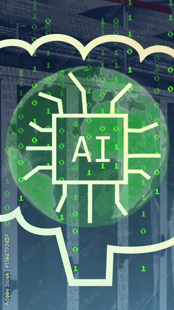 Poster animation of ai data processing over computer servers