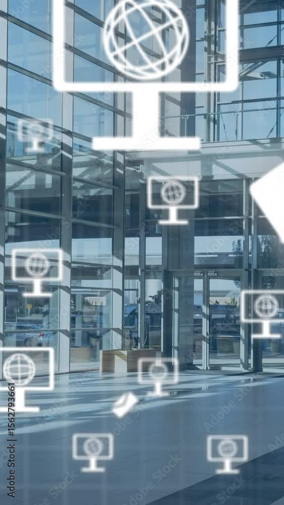 Poster animation of data processing over cityscape